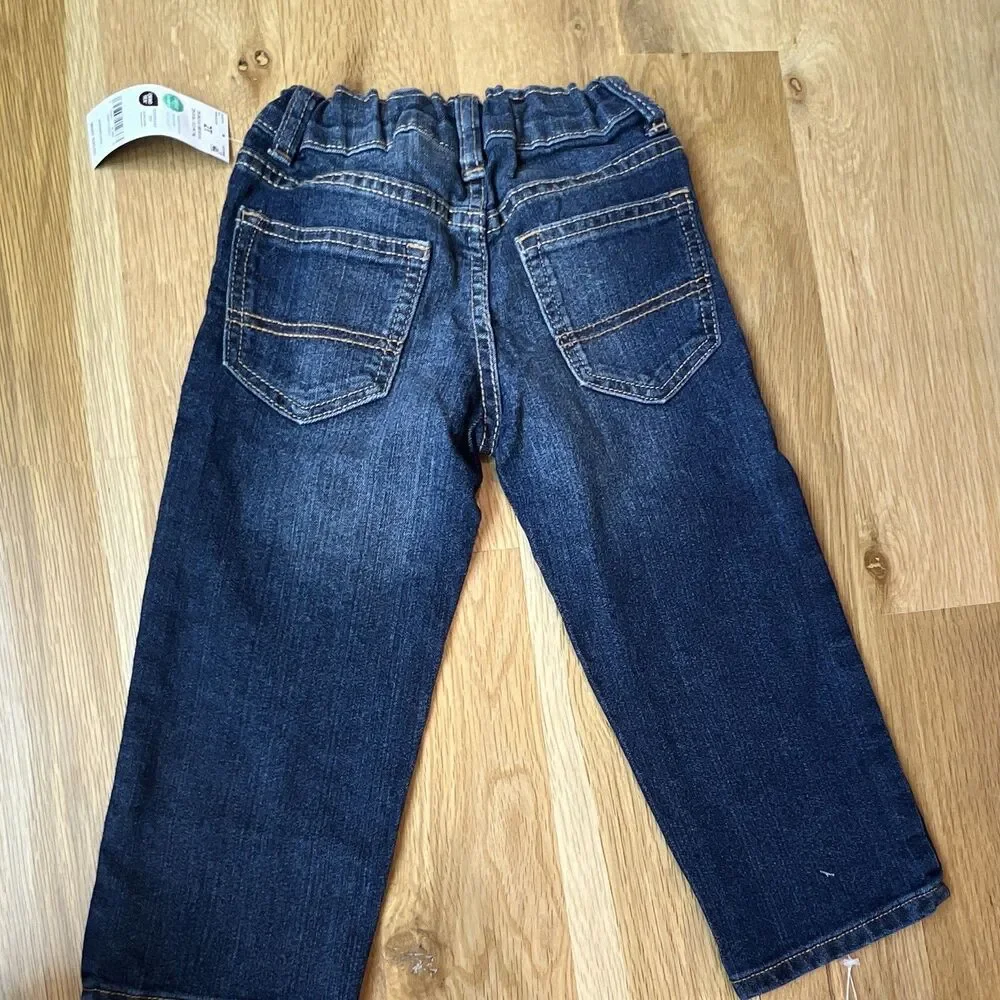 OshKosh B'gosh Toddler 2T Blue Denim Jeans Straight Button Elastic Waist Pockets